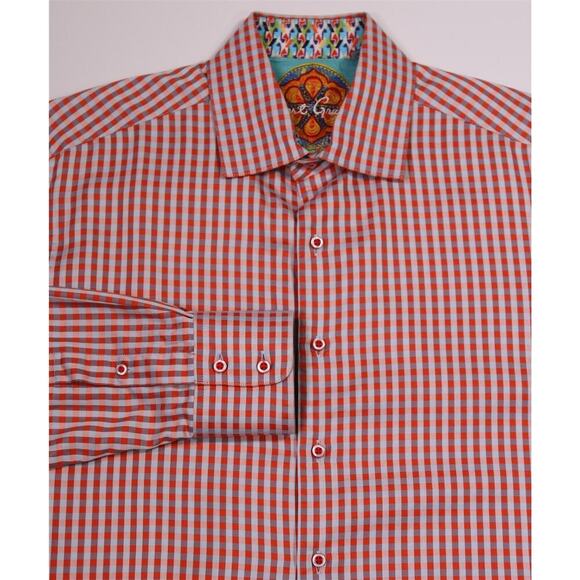 Robert Graham Orange Gingham Check Cotton Dress Shirt Men's Medium - Picture 1 of 8